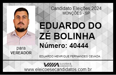 Candidato EDUARDO DO ZÉ BOLINHA 2024 - MONÇÕES - Eleições