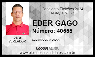 Candidato EDER GAGO 2024 - MONÇÕES - Eleições