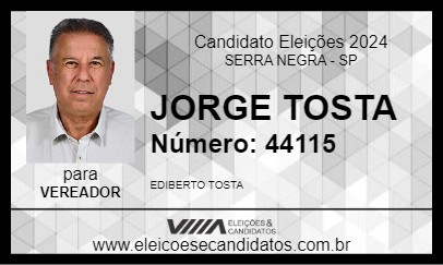 Candidato JORGE TOSTA 2024 - SERRA NEGRA - Eleições