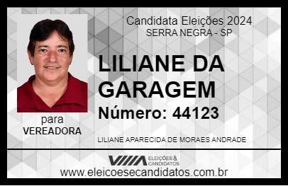 Candidato LILIANE DA GARAGEM 2024 - SERRA NEGRA - Eleições