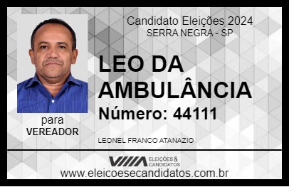 Candidato LEO DA AMBULÂNCIA  2024 - SERRA NEGRA - Eleições