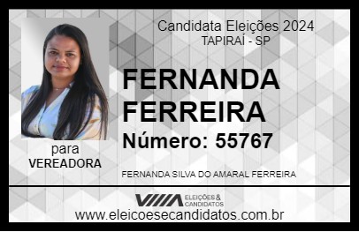 Candidato FERNANDA FERREIRA 2024 - TAPIRAÍ - Eleições