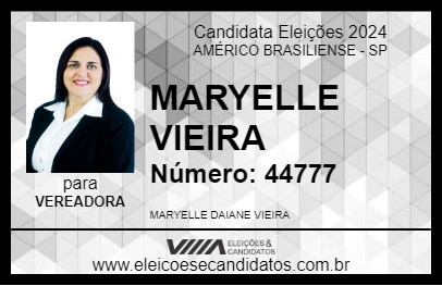 Candidato MARYELLE VIEIRA 2024 - AMÉRICO BRASILIENSE - Eleições