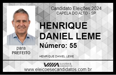 Candidato HENRIQUE DANIEL LEME 2024 - CAPELA DO ALTO - Eleições