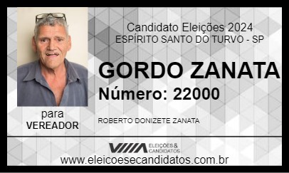 Candidato GORDO ZANATA 2024 - ESPÍRITO SANTO DO TURVO - Eleições