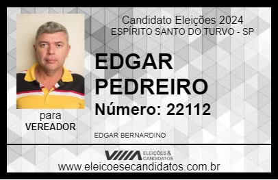 Candidato EDGAR PEDREIRO 2024 - ESPÍRITO SANTO DO TURVO - Eleições