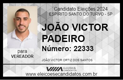 Candidato JOÃO VICTOR PADEIRO 2024 - ESPÍRITO SANTO DO TURVO - Eleições