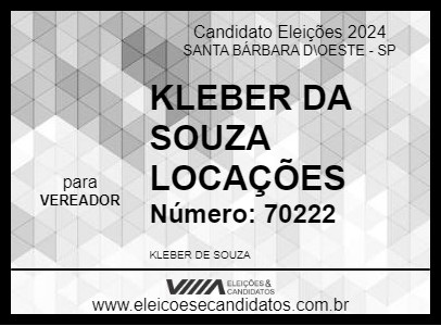 Candidato KLEBER DA SOUZA LOCAÇÕES 2024 - SANTA BÁRBARA D\OESTE - Eleições