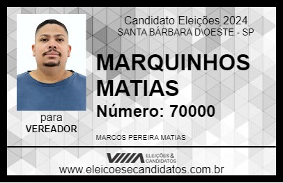 Candidato MARQUINHOS MATIAS 2024 - SANTA BÁRBARA D\OESTE - Eleições