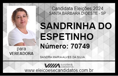 Candidato SANDRINHA DO ESPETINHO 2024 - SANTA BÁRBARA D\OESTE - Eleições