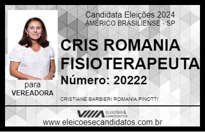 Candidato CRIS ROMANIA FISIOTERAPEUTA 2024 - AMÉRICO BRASILIENSE - Eleições