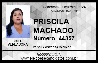 Candidato PRISCILA MACHADO 2024 - ADAMANTINA - Eleições