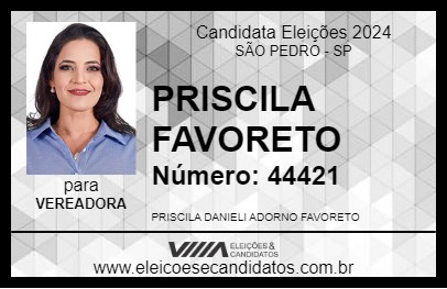 Candidato PRISCILA FAVORETO 2024 - SÃO PEDRO - Eleições