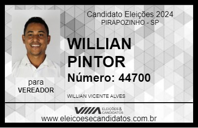 Candidato WILLIAN PINTOR 2024 - PIRAPOZINHO - Eleições