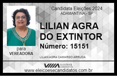 Candidato LILIAN AGRA DO EXTINTOR 2024 - ADAMANTINA - Eleições