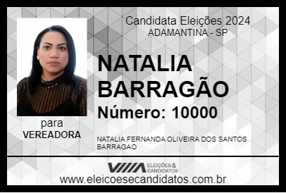 Candidato NATALIA BARRAGÃO 2024 - ADAMANTINA - Eleições