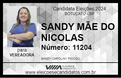 Candidato SANDY MÃE DO NICOLAS  2024 - BOTUCATU - Eleições