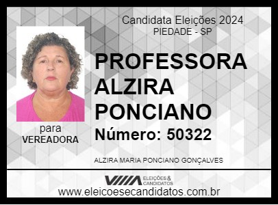 Candidato PROFESSORA ALZIRA PONCIANO 2024 - PIEDADE - Eleições