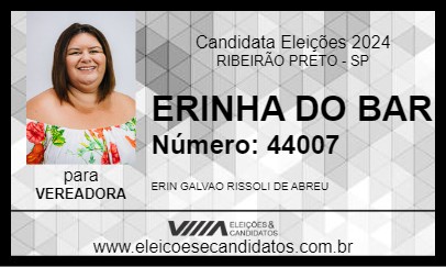 Candidato ERINHA DO BAR 2024 - RIBEIRÃO PRETO - Eleições