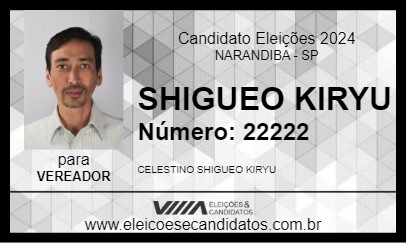 Candidato SHIGUEO KIRYU 2024 - NARANDIBA - Eleições