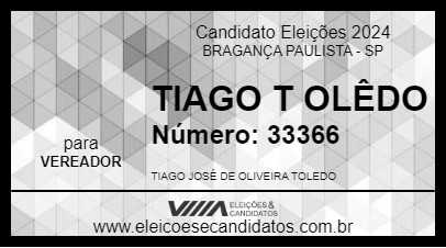 Candidato TIAGO T OLÊDO 2024 - BRAGANÇA PAULISTA - Eleições