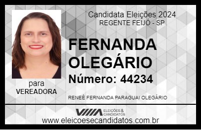 Candidato FERNANDA OLEGÁRIO 2024 - REGENTE FEIJÓ - Eleições