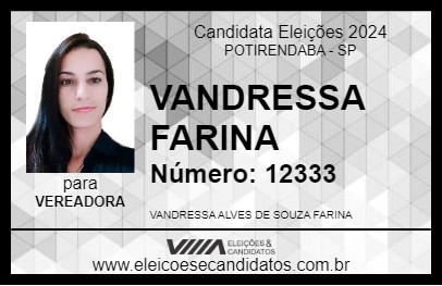 Candidato VANDRESSA FARINA 2024 - POTIRENDABA - Eleições