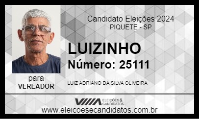 Candidato LUIZINHO 2024 - PIQUETE - Eleições