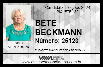 Candidato BETE BECKMANN 2024 - PIQUETE - Eleições