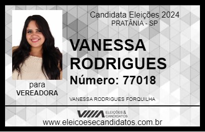 Candidato VANESSA RODRIGUES 2024 - PRATÂNIA - Eleições