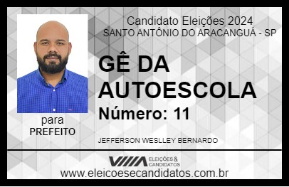 Candidato GÊ DA AUTOESCOLA 2024 - SANTO ANTÔNIO DO ARACANGUÁ - Eleições