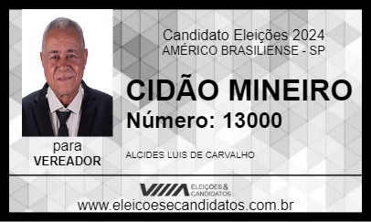 Candidato CIDÃO MINEIRO 2024 - AMÉRICO BRASILIENSE - Eleições