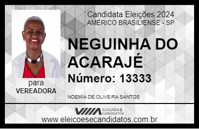 Candidato NEGUINHA DO ACARAJÉ 2024 - AMÉRICO BRASILIENSE - Eleições