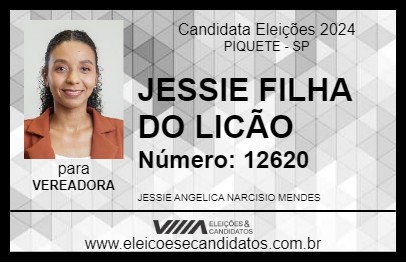 Candidato JESSIE FILHA DO LICÃO 2024 - PIQUETE - Eleições