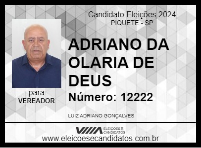 Candidato ADRIANO DA OLARIA DE DEUS 2024 - PIQUETE - Eleições