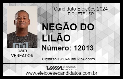 Candidato NEGÃO DO LILÃO 2024 - PIQUETE - Eleições