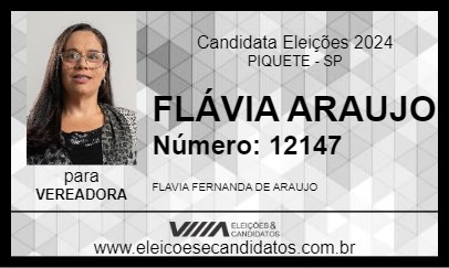 Candidato FLÁVIA ARAUJO 2024 - PIQUETE - Eleições