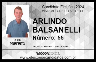 Candidato ARLINDO BALSANELLI 2024 - VISTA ALEGRE DO ALTO - Eleições