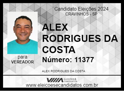 Candidato ALEX RODRIGUES DA COSTA 2024 - CRAVINHOS - Eleições