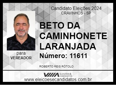 Candidato BETO DA CAMINHONETE LARANJADA 2024 - CRAVINHOS - Eleições