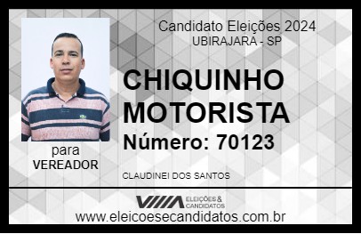 Candidato CHIQUINHO MOTORISTA 2024 - UBIRAJARA - Eleições