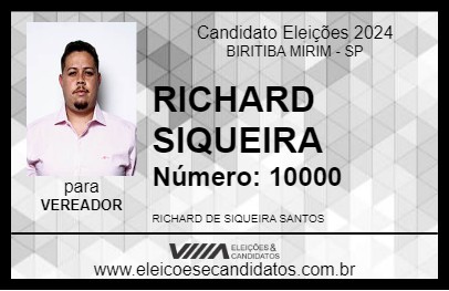 Candidato RICHARD SIQUEIRA 2024 - BIRITIBA MIRIM - Eleições