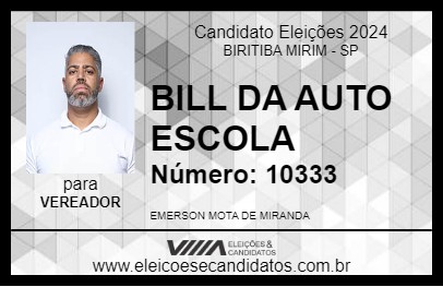 Candidato BILL DA AUTO ESCOLA 2024 - BIRITIBA MIRIM - Eleições