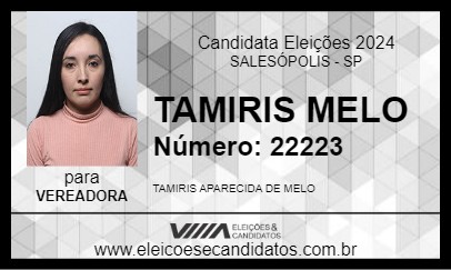 Candidato TAMIRIS MELO 2024 - SALESÓPOLIS - Eleições