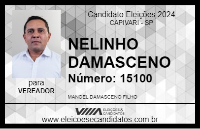 Candidato NELINHO DAMASCENO 2024 - CAPIVARI - Eleições