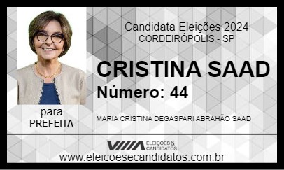 Candidato CRISTINA SAAD 2024 - CORDEIRÓPOLIS - Eleições