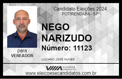 Candidato NEGO NARIZUDO 2024 - POTIRENDABA - Eleições