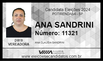 Candidato ANA SANDRINI 2024 - POTIRENDABA - Eleições