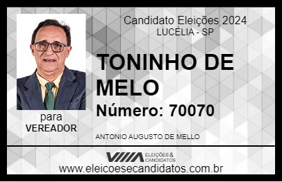 Candidato TONINHO DE MELLO 2024 - LUCÉLIA - Eleições