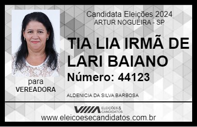 Candidato TIA LIA IRMÃ DE LARI BAIANO 2024 - ARTUR NOGUEIRA - Eleições